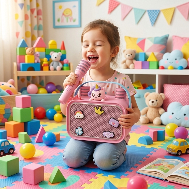 Factory Wholesale Educational Kids Karaoke Microphone With Unicorn Pattern Multifunctional Bluetooth Speaker Toy OEM Custom
