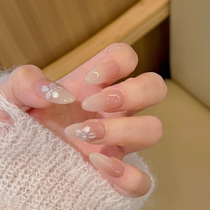 <span class=keywords><strong>Uñas</strong></span> Postizas Hechas a Mano con Diseño de Camelia Ovalada y Cuadrada, Acabado Brillante en Degradado Blanco, <span class=keywords><strong>Uñas</strong></span> Acrílicas Artificiales con Diseño Floral - Product Image 4