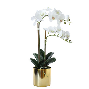 High Quality plastic faux orchid pot flowers bonsai Colorful Phalaenopsis Artificial Orchid Decorative with vase