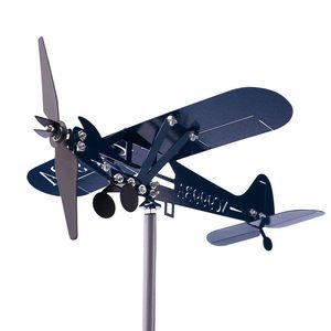 Banderuola Da Giardino A Forma Di Aeroplano Blu | Segnavento In Ferro E Acciaio, Alta 58 Cm, Decorazione Per Esterni - 2