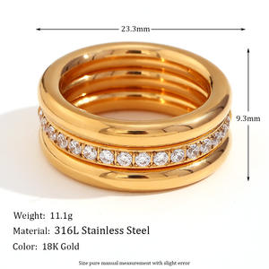 Anillos de banda pulidos minimalistas chapados en oro de 18 quilates de acero inoxidable a la moda, anillo de circonita cúbica, juego de anillos de 3 uds para mujer - Product Image 5