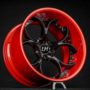 Rines de Aleación Forjada de Aluminio 6061-T6 Personalizados con Diseño de Pétalos Rojos y Negros para Autos Dodge BMW de 19, 20, 21 y 22 Pulgadas 5x114.3 - Product Image 1