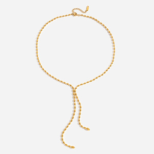 Collier en chaîne en forme de Y avec pampilles en perles de rocaille en acier inoxydable pour femmes, bijoux tendance - Product Image 1