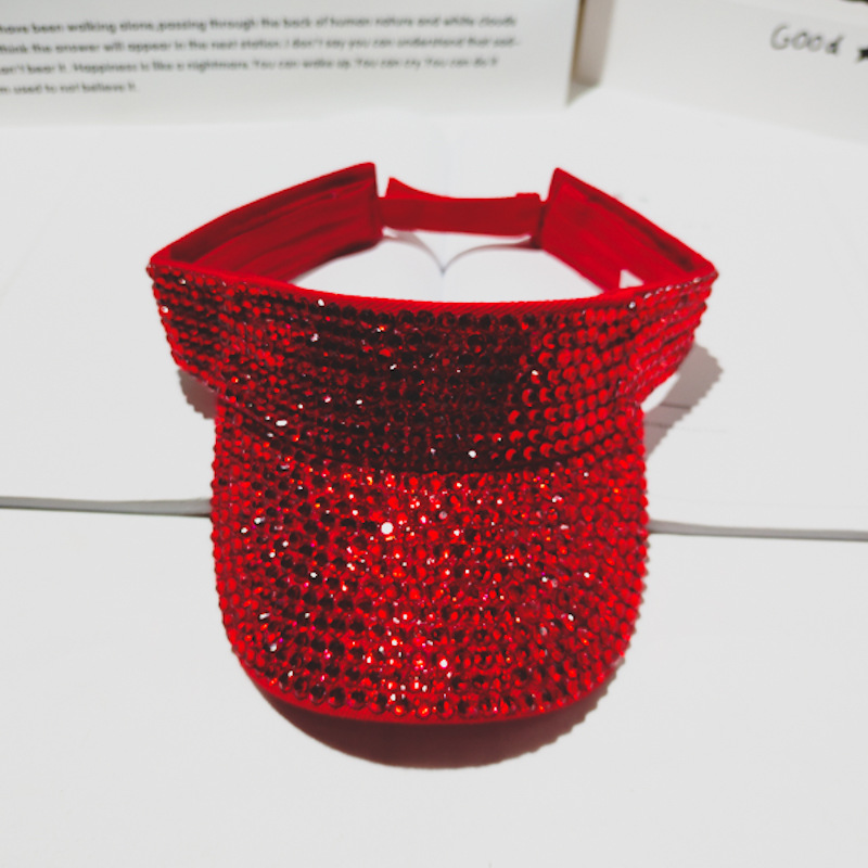 Bling Красный Цвет Блестящий горный хрусталь шляпа Регулируемый размер шляпа от солнца бейсболка со стразами головной убор для женщин