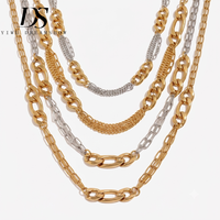 Collar Dreamshow de Cadena Mixta con Secciones de Clip y Curb, Bicolor en Oro, Acero Inoxidable 316L, Chapado en Oro, Resistente al Agua