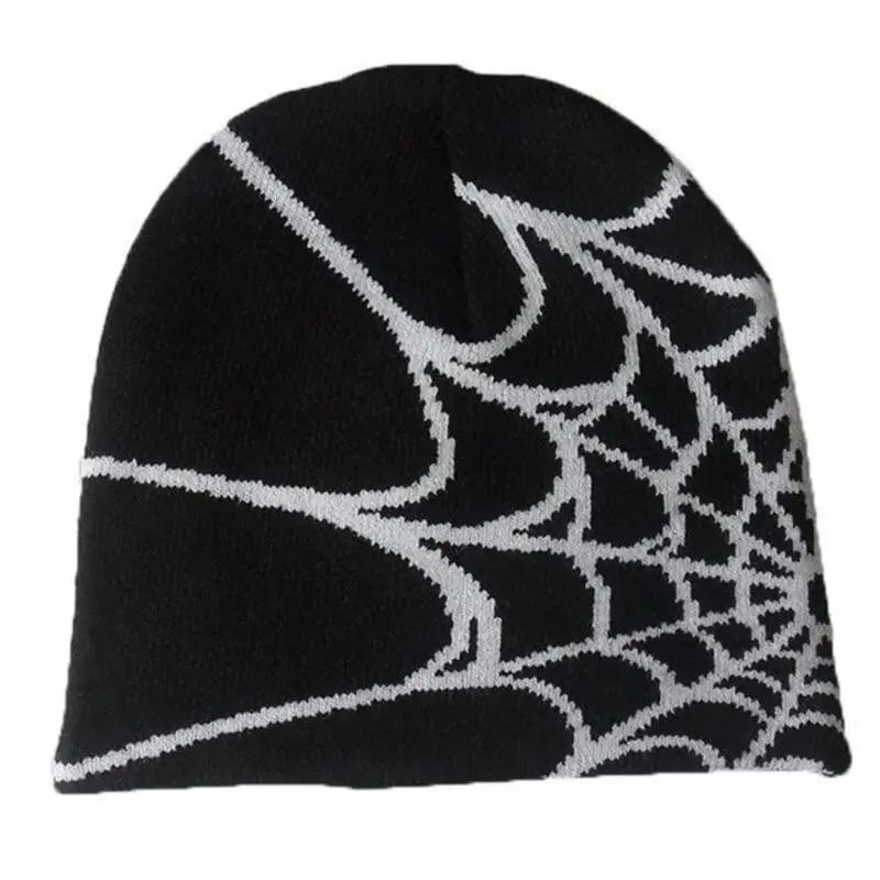 Y2K Gothic Spider Pattern lana acrilico cappello lavorato a maglia donna Beanie Winter Warm berretti uomo Casual Skullies Outdoor