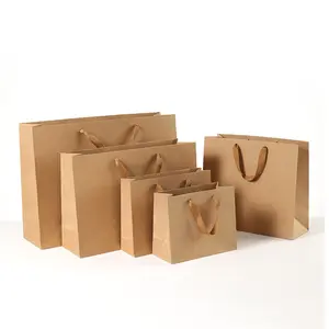 حقائب تسوق قابلة للتحلل الحيوي مطبوعة مخصصة حقيبة تعبئة من الورق المقوى بنية الشكل للبقالة
