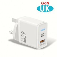 Adaptateur de voyage pour téléphone portable 65W GAN avec prise US, UK, EU, chargeur pour ordinateur portable, USB A, USB C, chargeur mural