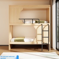 Hôtel de jeunesse, maison d'hôtes, appartement avec lits superposés, dortoir scolaire, chambre à coucher moderne minimaliste en bois, lit double sans dérangement