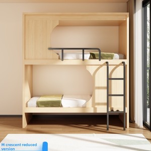 Hôtel de jeunesse, maison d'hôtes, appartement avec lits superposés, dortoir scolaire, chambre à coucher moderne minimaliste en bois, lit double sans dérangement - Product Image 5