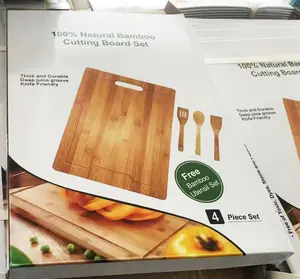 Cadeau de fête des mères ustensiles de cuisine ensemble de planche à découper en bambou spatule avec logo personnalisé ensemble de 4 pièces