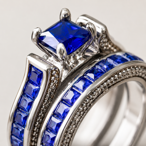 Set di anelli con zirconi blu intenso per donna, gioielli creativi ed eleganti - Product Image 5