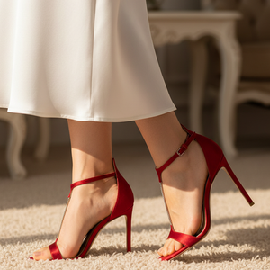 รองเท้าส้นสูงแบบสายรัดข้อเท้าทรง T-strap สำหรับผู้หญิง ไซส์ใหญ่ 45 ทรงกว้าง เปิดนิ้วเท้า สีทอง สายรัดข้อเท้า ส้นสูง ผ้าไหม - Product Image 3