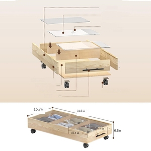 Paquete de 2 cajones de almacenamiento de <span class=keywords><strong>cama</strong></span> de madera maciza, manijas de tapas, armario debajo de la <span class=keywords><strong>cama</strong></span> dividido, organizador de cajas de madera, <span class=keywords><strong>cama</strong></span> apta para ropa - Product Image 5