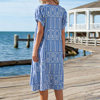 Robe décontractée ample à manches courtes pour femme, style vacances, jupe courte, imprimé géométrique élégant, tailles S-2XL, bleu, personnalisable