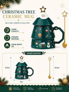 High-Value Creative Christmas Ceramic Coffee Mug Classic Design Includes Spoon <b>for</b> Office Home Use <b>for</b> Wholesale Presentations - Product Image 4
