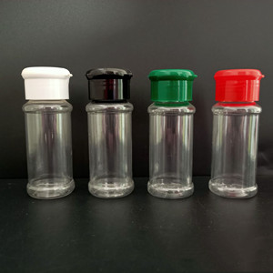 round plastic PET Spice Containers 100ml Spice Jars Bottles, 3.5 oz Cruet plastic Spice Jars with Shaker Tops Lids