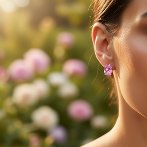 Cute Pink Oval Cut Stone Stud <b>Earrings</b> with <b>Claw</b> Setting for Women Alloy Jewelry Gift E1427 - Product Image 2