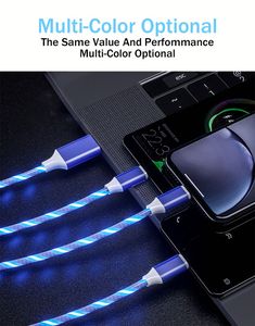 Wholesale 3 in 1 Fast Charging <b>Cable</b> 8Pin Flowing Light Phone Accessories <b>Cable</b> Type C Led Luminous Micro <b>USB</b> Data <b>Cable</b> - Product Image 4