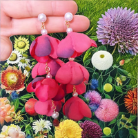 Pendiente largo de verano con borlas de flores para mujer, moda grande, multicapa, fiesta de vacaciones, boda, pendiente largo de flores de tela para mujer