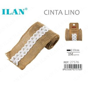 Nastro di lino ILAN 10 cm x 2 m con bordo in pizzo per artigianato e decorazioni - Product Image 1