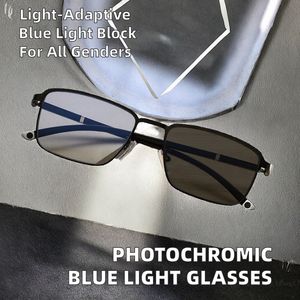 Lunettes photochromiques anti-lumière bleue, lunettes rectangulaires sans ordonnance, verres transparents, <span class=keywords><strong>filtre</strong></span> UV pour jeux informatiques pour hommes - Product Image 2