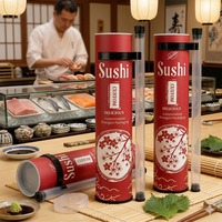 Boîte à sushi cylindrique rouge écologique en gros, emballage personnalisé en tube de carton rond de qualité alimentaire