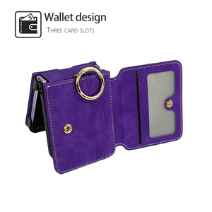 Étuis de téléphone en cuir PU haut de gamme BAILI pour <span class=keywords><strong>Samsung</strong></span> Z Flip 3/<span class=keywords><strong>4</strong></span>/5/6/7, coque pliable à clapet, écran portable, anneau de téléphone portable - Product Image 3