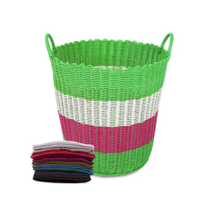 Cesta de lavandería de plástico tejido, cesta de almacenamiento redonda de 38x40cm para ropa, sala de estar, dormitorio, organización de juguetes - Product Image 4