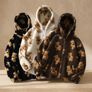 YiXin – Nouveaux sweats à capuche oversize pour femme, chauds et épais, avec imprimés de dessins animés, fermeture éclair, décontractés, mignons et adorables, en polyester peigné teint uni - Product Image 3
