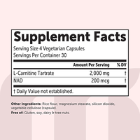 Complément Alimentaire Végétarien en Capsules de L-Carnitine Tartrate 2000mg NAD+ à Marque Blanche pour le Métabolisme Quotidien et la Vitalité Cellulaire Cardiovasculaire