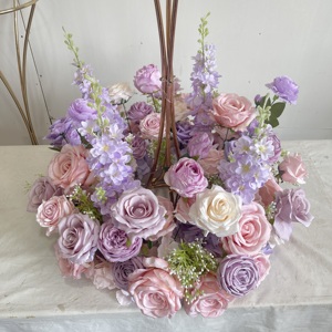 Centro de Mesa de Flores Artificiales GreenLife, Personalizable, 60 cm, Morado, Rosa y Blanco, para Decoración de Mesa de Boda y Banquete - Product Image 1