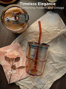 Toccatore da caffè <span class=keywords><strong>in</strong></span> <span class=keywords><strong>vetro</strong></span> da 13 once <span class=keywords><strong>con</strong></span> <span class=keywords><strong>coperchio</strong></span> <span class=keywords><strong>in</strong></span> paglia riutilizzabile a prova di perdite senza BPA per viaggiare lavapiatti e microonde - Product Image 2