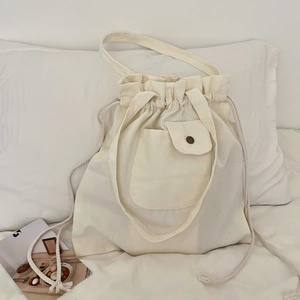 Xuerry New Design Women Eco-Friendly Recycled Handle Cotton Blank Plain <b>Canvas</b> Custom Logo Printed Shopping <b>Drawstring</b> Tote <b>Bag</b> - Product Image 3