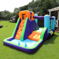 Château gonflable pour enfants avec toboggan extérieur et piscine à balles, salle de fête gonflable commerciale avec souffleur