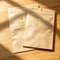 Sachet Doypack en papier kraft brun compostable et écologique avec doublure PLA, fermeture éclair et trou de suspension