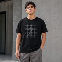 Kaos Katun Hitam Pria Custom dengan Transfer Panas Geometris Reflektif untuk Grosir Streetwear