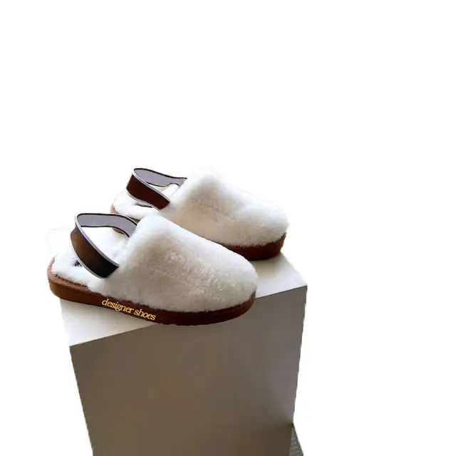 Women's wool slippers with stylish baotou and luxurious sheepskin one with woolen velvet designer shoes luxury