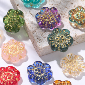 Transparent Glass Flower <b>Beads</b> With Gold Detail For Bracelet Making Crystal Lampwork Jewelry Accessories Wholesale - Product Image 3
