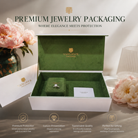 Ensemble d'emballage de bijoux de luxe, boîte cadeau en velours microfibre vert, bord doré, logo personnalisé, boîte cadeau de bijoux haut de gamme
