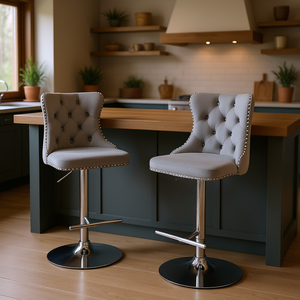 Tabouret de bar moderne Db A&A Furniture, base chromée, assise pivotante en velours, réglable de 25 à 33 pouces, pour style farmhouse - Product Image 2