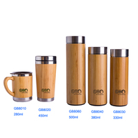 GB8060 Botol Air Bambu Baja Tahan Karat Alami 500ML/17OZ Vakum Terisolasi Termos Bambu