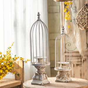 Bougeoir de <span class=keywords><strong>cage</strong></span> à oiseaux blanc s'ouvre au sommet Attrayant porte-bougie de style français Design grand support décoratif pour la maison et le cadeau - Product Image 1