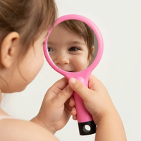 Brosse à cheveux démêlante à coussin d'air double face avec logo personnalisé, motif arc-en-ciel, forme S ondulée, avec miroir intégré pour le coiffage des filles