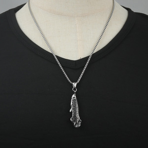 Collar con colgante de pez dragón dorado, cadena de acero inoxidable de 3,0x60 cm, joyería de moda con forma de animal para hombres - Product Image 5