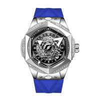 Montre automatique squelette HANBORO pour homme, avec lunette sertie de diamants, mouvement mécanique, bracelet à dégagement rapide, style hip-hop, idéale pour les soirées.
