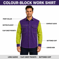 Chemise de travail à manches longues pour hommes, bicolore, avec double poche poitrine à rabat, vêtements de travail industriels, poignets boutonnés, logo personnalisé