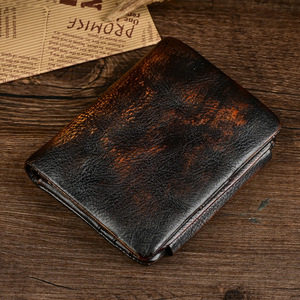 Ando Bag Vintage Genuine Leather Trifold <b>Wallet</b> <b>Men</b> Short Cowhide Card Holder with Coin Pocket - Product Image 2