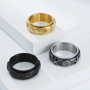 Seashell Starfish Rotating <b>Ring</b> Gold Black Steel Unisex Ocean Theme Jewelry Gift Index Finger <b>Ring</b> - Product Image 1