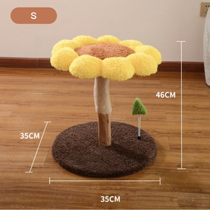 Arbre à chat en bois naturel Tournesol avec griffoir en sisal et velours doux pêche, 2 tailles S/L pour chats de petite taille, mobilier pour animaux domestiques - Product Image 6